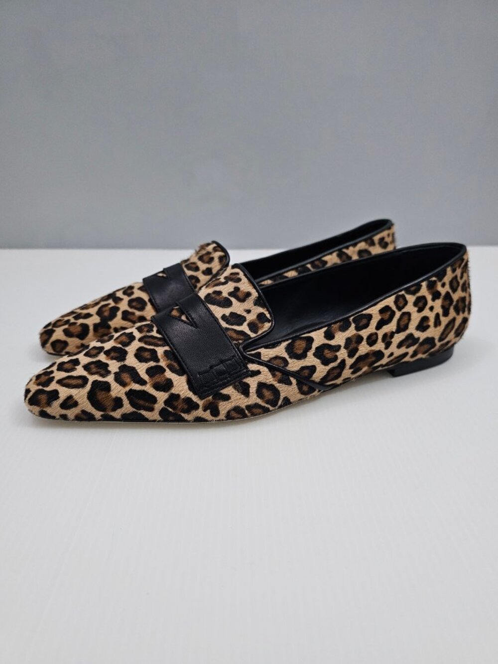 Marion Parke Chase Leopard Penny Loafers Womens EU 39 Calf Hair Leather Flats